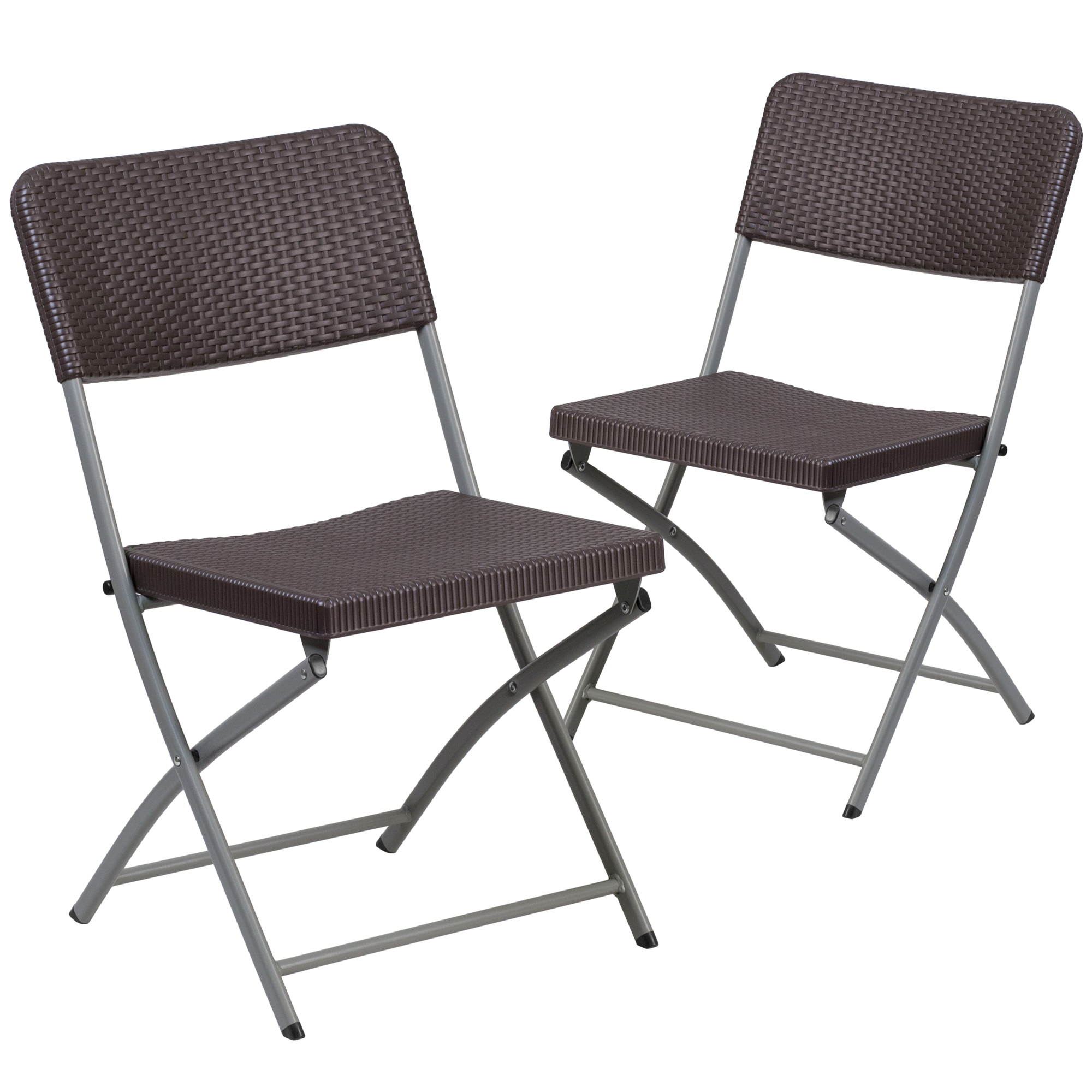 Flash Furniture, Brown Rattan Plastic Folding Chair with Gray Frame, Included (qty.) 2 Model# 2DADYCZ61